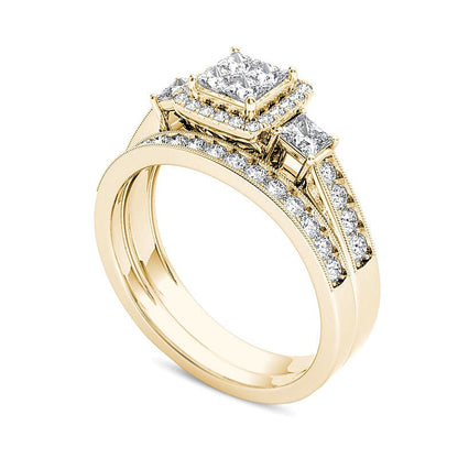 1.0 CT. TW Braut-Set mit Diamanten im Princess- und Rundschliff im Vintage-Stil in 14K Gelbgold