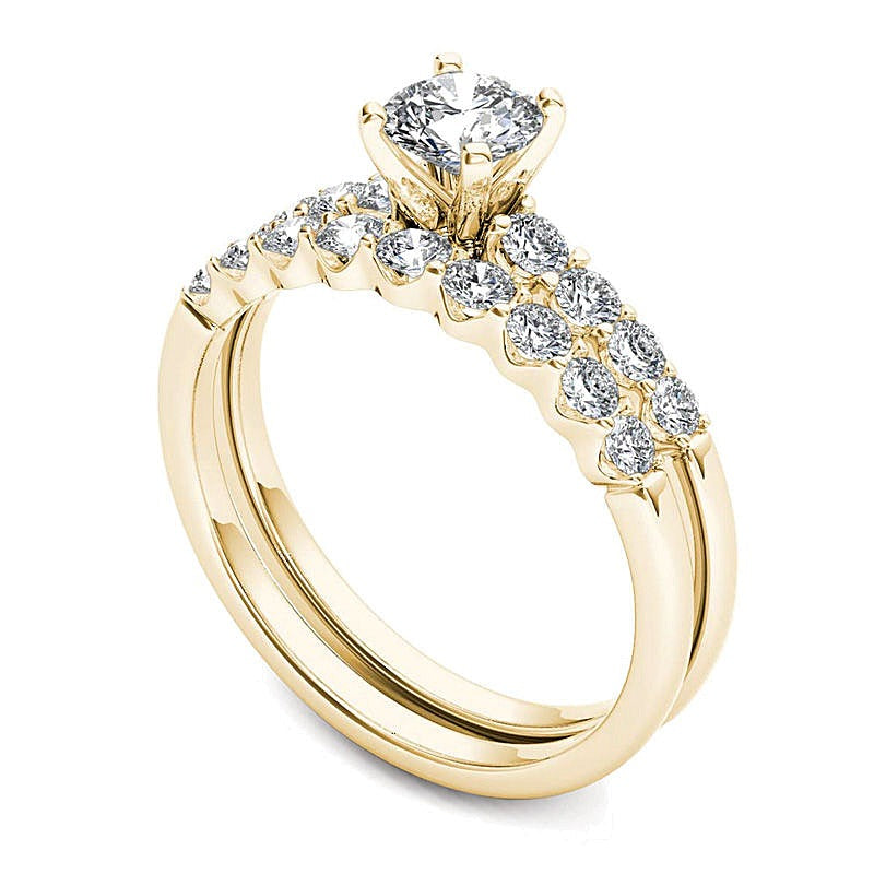 Diamant-Brautset mit runden weißen Diamanten in 14K Gelbgold