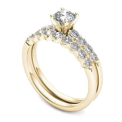 Diamant-Brautset mit runden weißen Diamanten in 14K Gelbgold