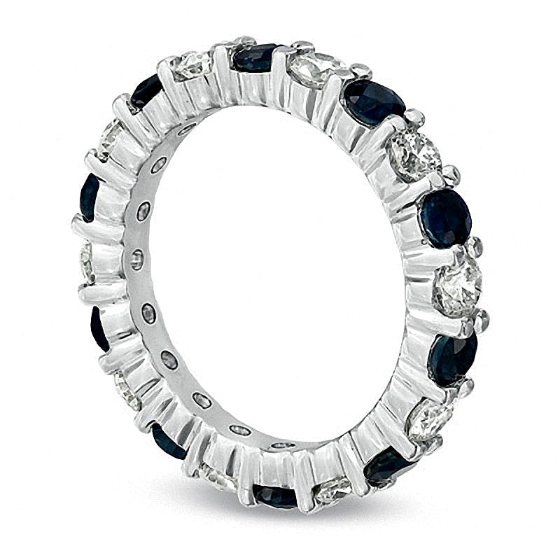 Blauer Saphir und 1.0 ct. Gesamtgewicht Diamant Memoire-Ring in 14K Weißgold