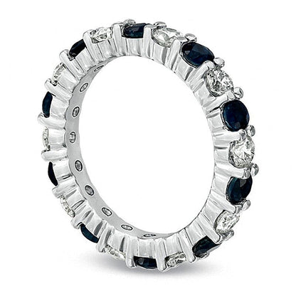 Blauer Saphir und 1.0 ct. Gesamtgewicht Diamant Memoire-Ring in 14K Weißgold