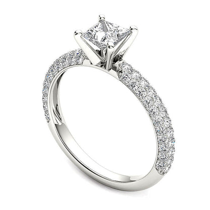1.0 ct. Gesamtgewicht Diamant-Solitär mit seitlichem Besatz in 14K Weißgold, Princess- und Rundschliff