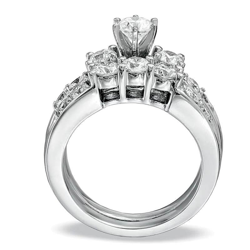 2.0 ct. Gesamtgewicht Diamant Dreistein Brautset in 14K Weißgold
