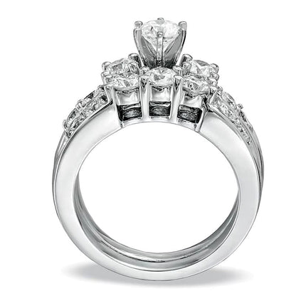 2.0 ct. Gesamtgewicht Diamant Dreistein Brautset in 14K Weißgold