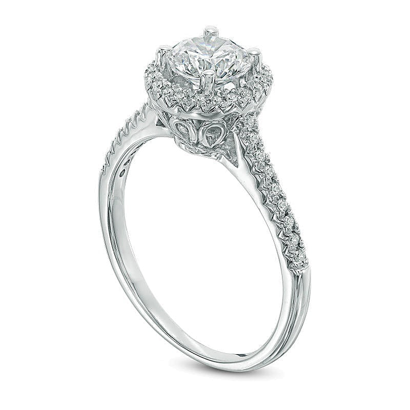 0.88 ct. Gesamtgewicht Halo Verlobungsring mit weißen Diamanten in 10K Weißgold