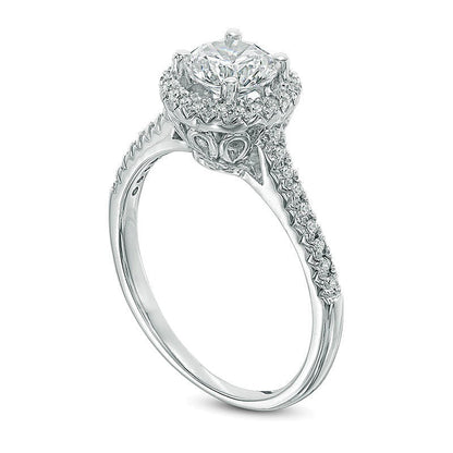 0.88 ct. Gesamtgewicht Halo Verlobungsring mit weißen Diamanten in 10K Weißgold