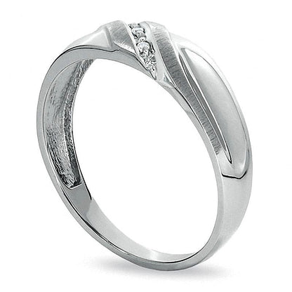 Ehering mit Diamant-Besatz diagonal in 10K Weißgold