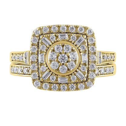 0.5 ct. Gesamtgewicht Multi-Diamant Brautset mit Kissenschliff-Rahmen in 10K Gelbgold