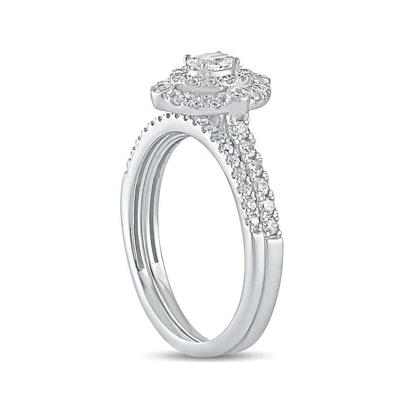 0,63 ct. Gesamtgewicht Braut-Set mit Diamanten in Oval und rund aus 10K Weißgold
