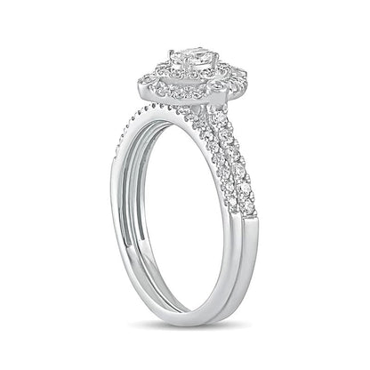 0,63 ct. Gesamtgewicht Braut-Set mit Diamanten in Oval und rund aus 10K Weißgold