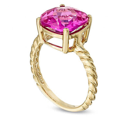 10,0mm Fashion-Ring mit rosa Saphir im Kissenschliff (Labor) in 10K Gelbgold