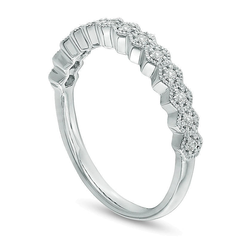 0,13 ct. Gesamtgewicht Diamant Ehering im Vintage-Stil mit sechseckigem Rahmen aus 10K Weißgold