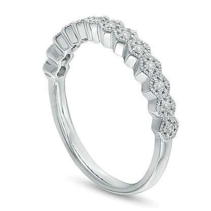 0,13 ct. Gesamtgewicht Diamant Ehering im Vintage-Stil mit sechseckigem Rahmen aus 10K Weißgold