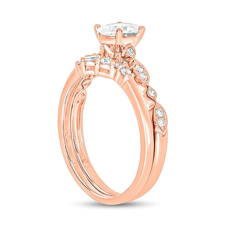 0,75 ct. Gesamtgewicht Brautset mit Diamanten in oval und rund aus 14K Roségold (I/I2)
