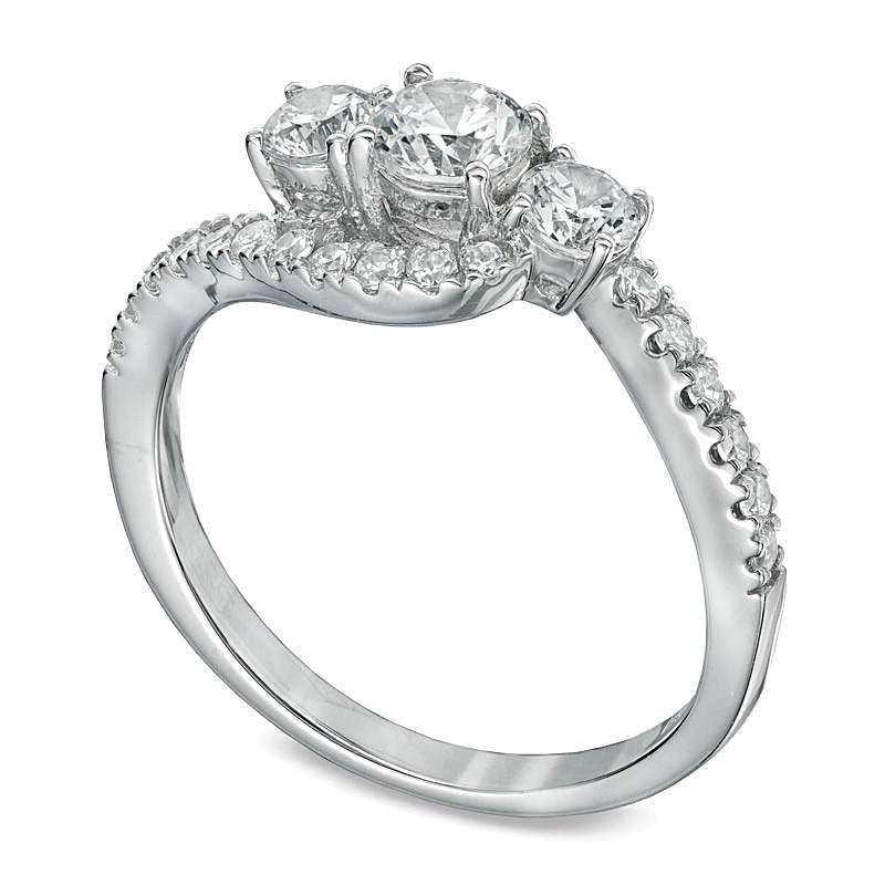 1.0 CT. Gesamtgewicht Dreistein-Diamant-Bypass-Ring in 14K Weißgold für Damen
