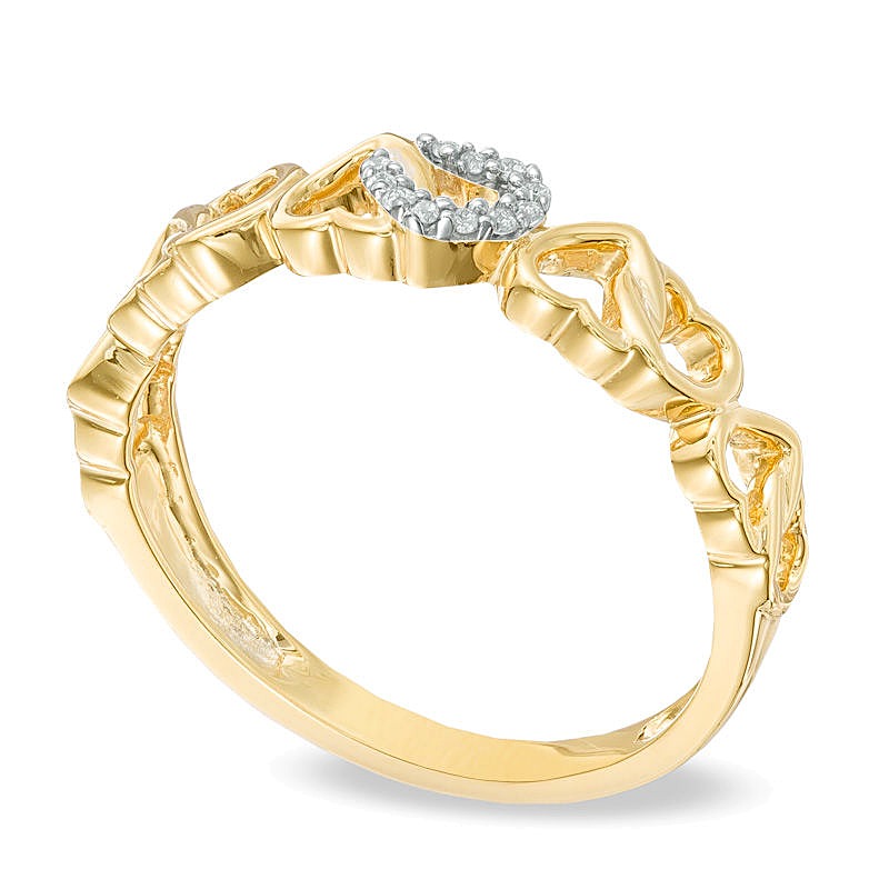 0,05 ct. Gesamtgewicht Diamant Fashion Ring mit wechselnden Herzen in 10K Gelbgold