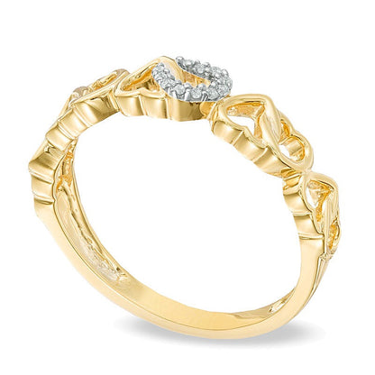 0,05 ct. Gesamtgewicht Diamant Fashion Ring mit wechselnden Herzen in 10K Gelbgold