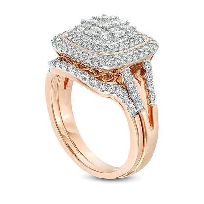 Braut-Set mit Diamanten in rund, Baguette und Kissenschliff, 1.0 ct. Gesamtgewicht, in 10K Roségold