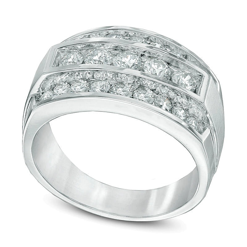 Dreireihiger Diamant-Ring 2.0 ct. Gesamtgewicht in 14K Weißgold