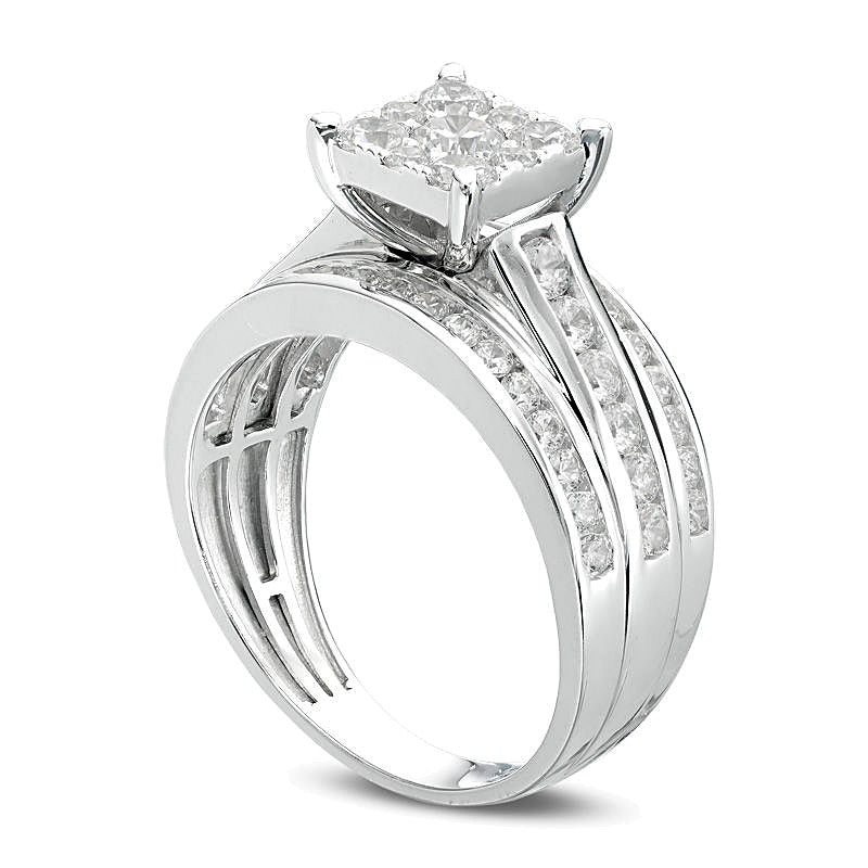 Verlobungsring mit Diamanten 1.5 ct. Gesamtgewicht im quadratischen Halo, mehrreihig, in 14K Weißgold
