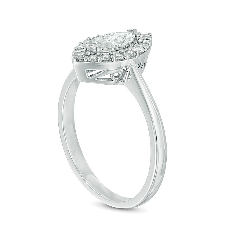 0.75 ct. Gesamtgewicht Halo Verlobungsring mit Diamanten in Marquise und rund aus 10K Weißgold