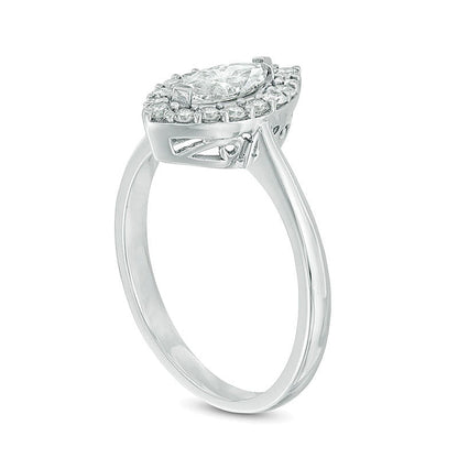 0.75 ct. Gesamtgewicht Halo Verlobungsring mit Diamanten in Marquise und rund aus 10K Weißgold