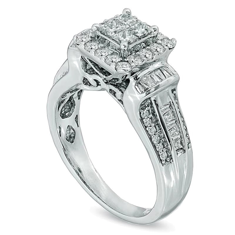 1.0 ct. Gesamtgewicht Verlobungsring mit Diamanten im Princess- und Rundschliff in 10K Weißgold