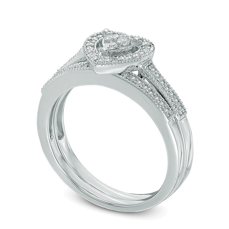 0.2 ct. Gesamtgewicht Diamant Komposit Herz Braut-Set aus rhodiniertem Sterlingsilber