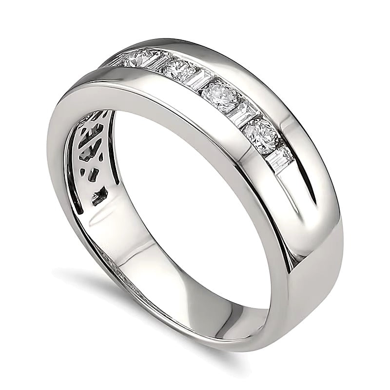 Ring mit Baguette- und runden Diamanten im Wechsel, kanalgefasst, 0.5 ct. Gesamtgewicht, in 14K Weißgold