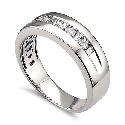 Ring mit Baguette- und runden Diamanten im Wechsel, kanalgefasst, 0.5 ct. Gesamtgewicht, in 14K Weißgold