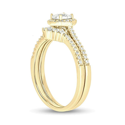 0,5 ct. Gesamtgewicht Diamant Brautset im Vintage-Stil mit Blüten- und Rahmendesign in 10K Gelbgold (I/I2)