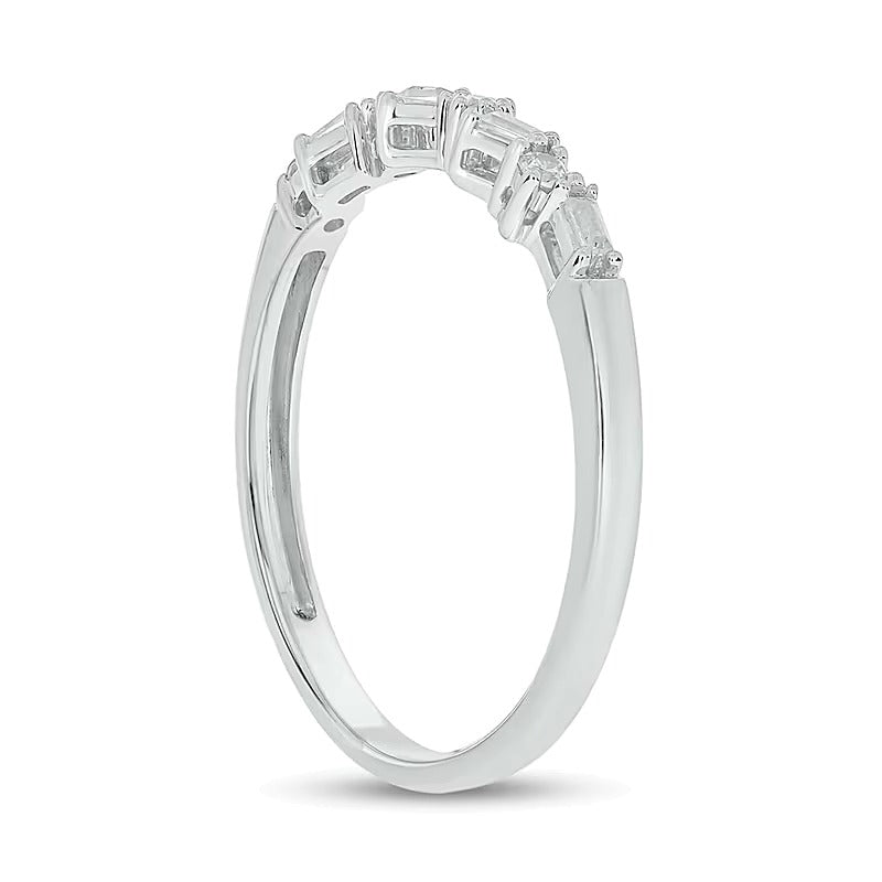 0.1 ct. Gesamtgewicht Diamant-Ring mit Baguette- und rundem Schliff, stapelbar, in 10K Weißgold