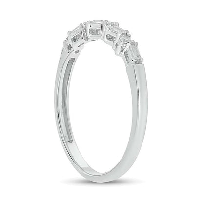 0.1 ct. Gesamtgewicht Diamant-Ring mit Baguette- und rundem Schliff, stapelbar, in 10K Weißgold