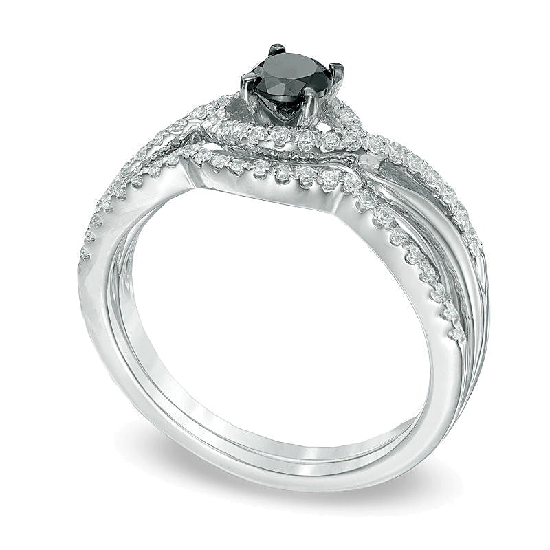 Braut-Set mit schwarzen und weißen Diamanten im Bypass-Design, 0.5 ct. Gesamtgewicht, in rhodiniertem Sterlingsilber