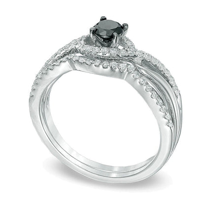 Braut-Set mit schwarzen und weißen Diamanten im Bypass-Design, 0.5 ct. Gesamtgewicht, in rhodiniertem Sterlingsilber