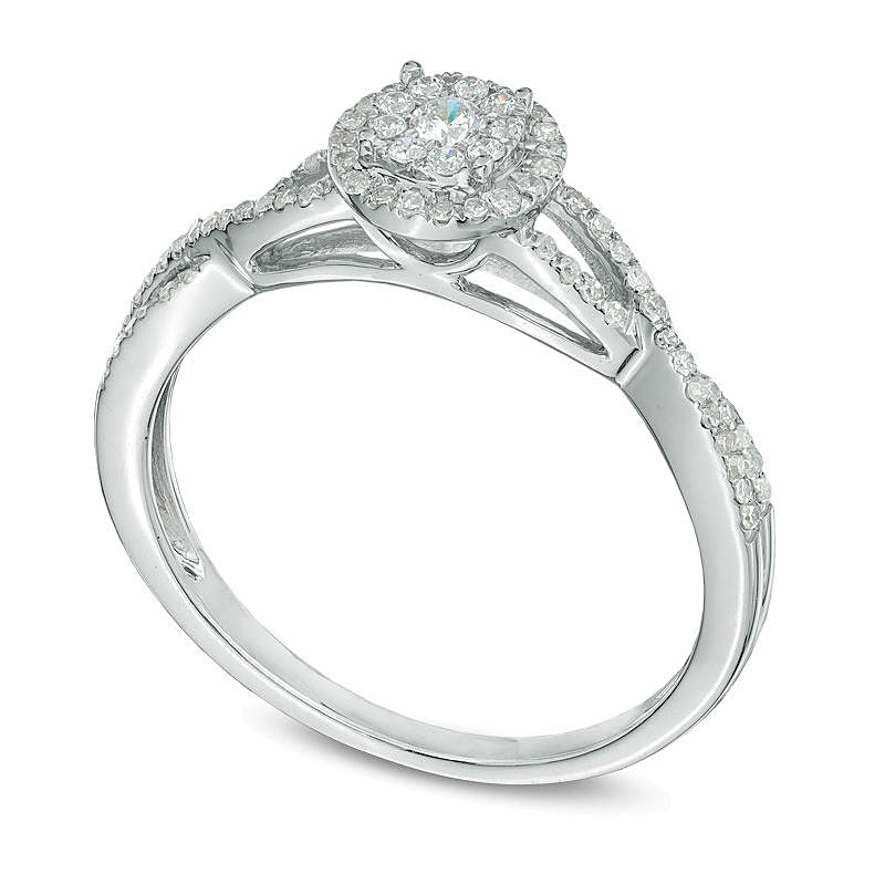 0.25 ct. Gesamtgewicht Multi-Diamant Freundschaftsring mit gedrehter Ringschiene und Diamant-Rahmen in 10K Weißgold