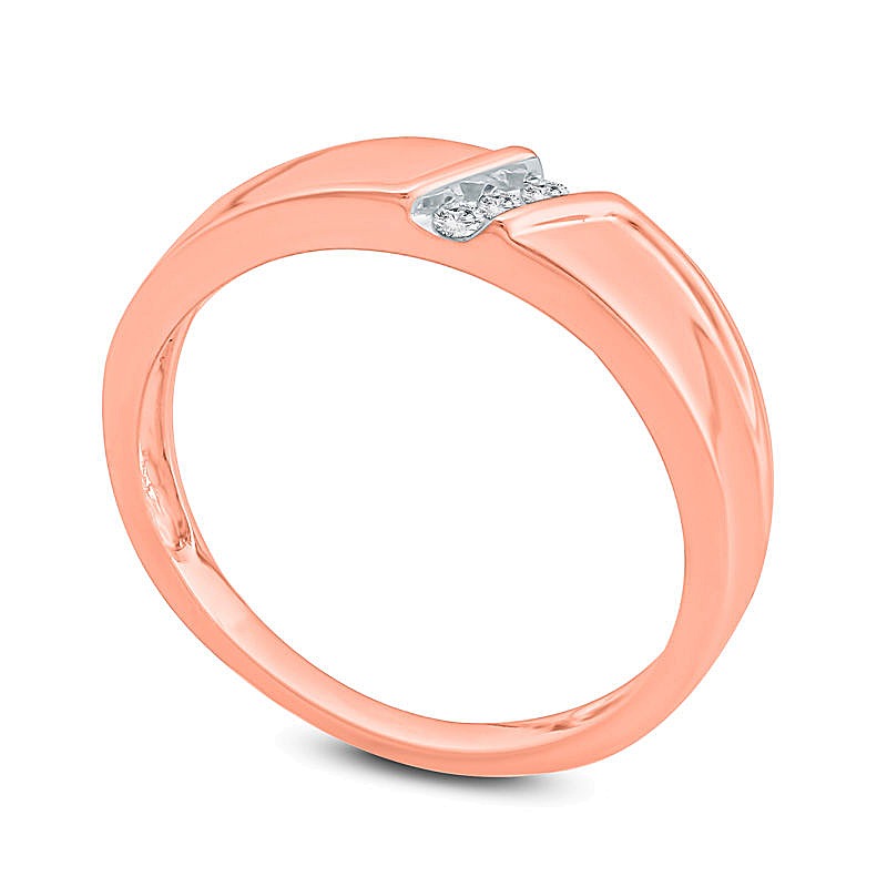 Dreistein-Ehering mit Diamanten 0.05 ct. Gesamtgewicht, diagonal, in 10K Roségold