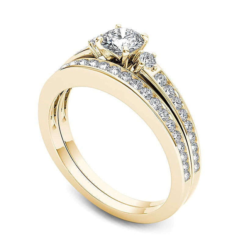 1.0 CT. Gesamtgewicht Diamant-Brautset mit sich verjüngendem Ring in 14K Gelbgold