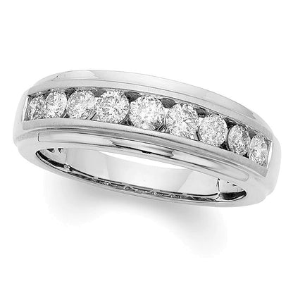 Herren-Ehering mit Diamanten 1.0 ct. Gesamtgewicht, neun Steine, rund, in 14K Weißgold (I/I2)