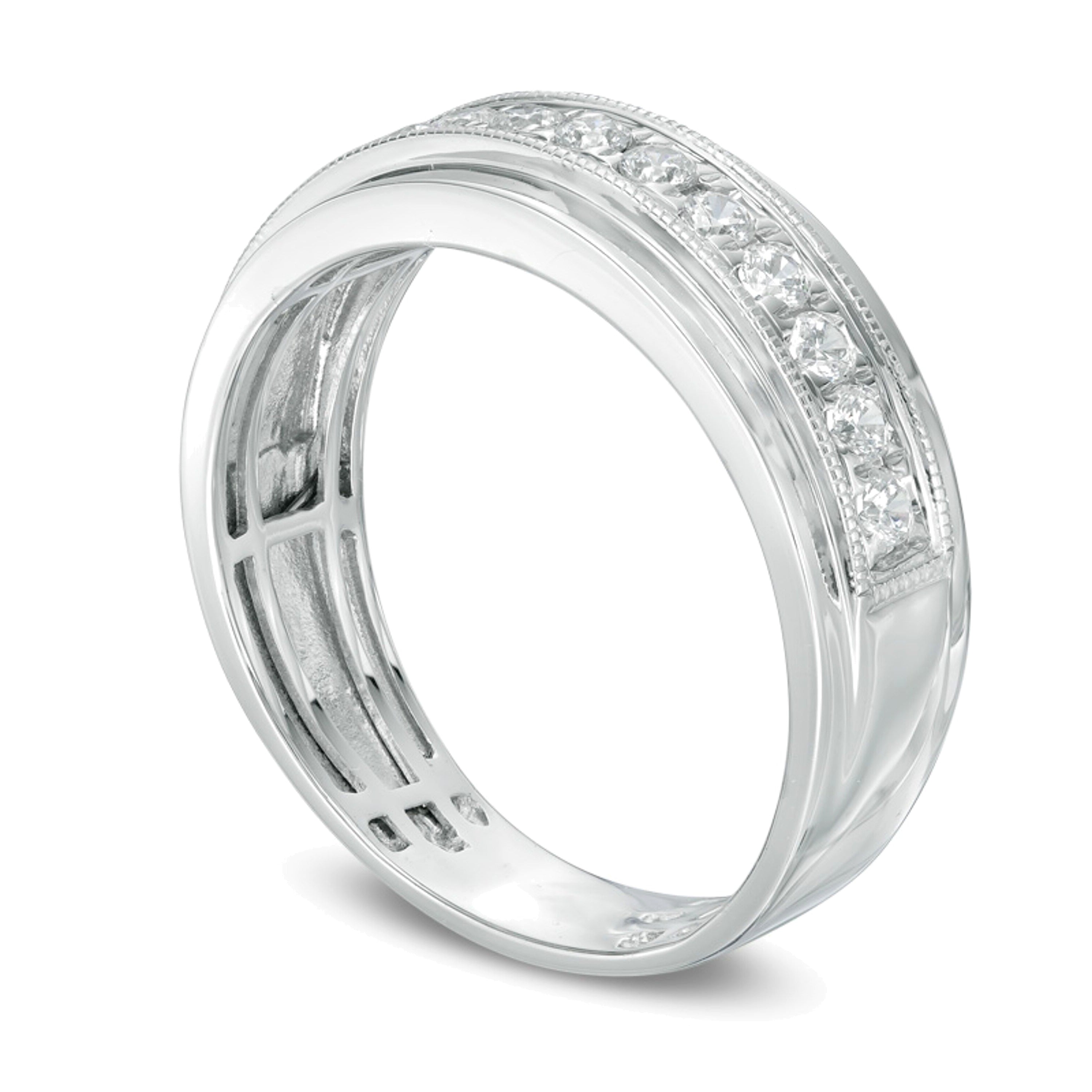 0.5 ct. Gesamtgewicht Diamant Ehering mit Milgrain in 10K Weißgold