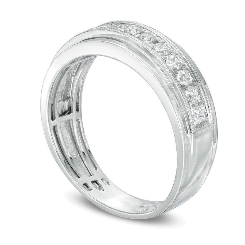 0.5 ct. Gesamtgewicht Diamant Ehering mit Milgrain in 10K Weißgold