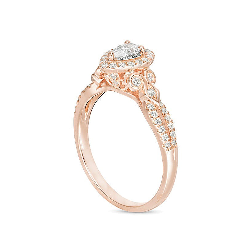 0.5 CT. Gesamtgewicht Verlobungsring mit tropfenförmigem Diamant im Vintage-Stil in 14K Roségold