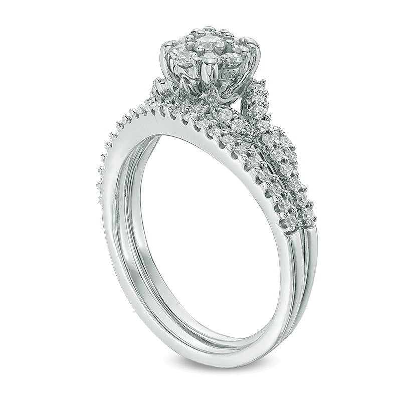 Braut-Set mit Diamanten im Rundschliff 0.5 ct. Gesamtgewicht in 10K Weißgold