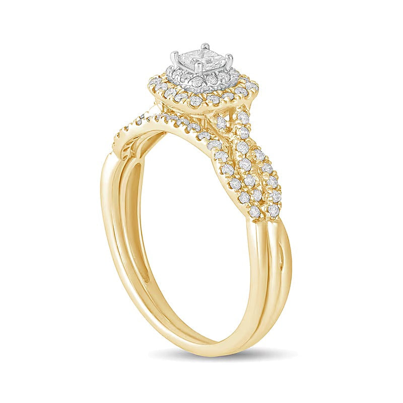 Braut-Set mit Diamanten im Princess-, Rund- und Kissenschliff, 0.5 ct. Gesamtgewicht, in 10K Gelbgold