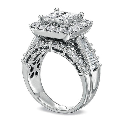 3.0 ct. Gesamtgewicht Verlobungsring mit vier Diamanten im Princess- und Baguette-Schliff in 14K Weißgold