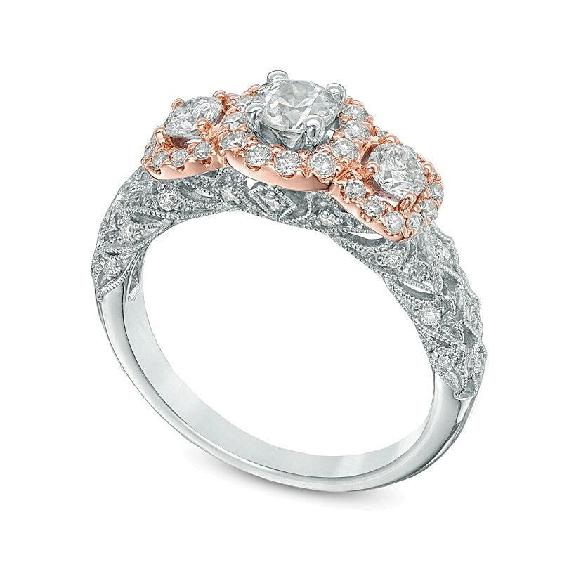 1.0 CT. Gesamtgewicht Diamant Dreistein-Verlobungsring in 14K Gold zweifarbig (I/I1)