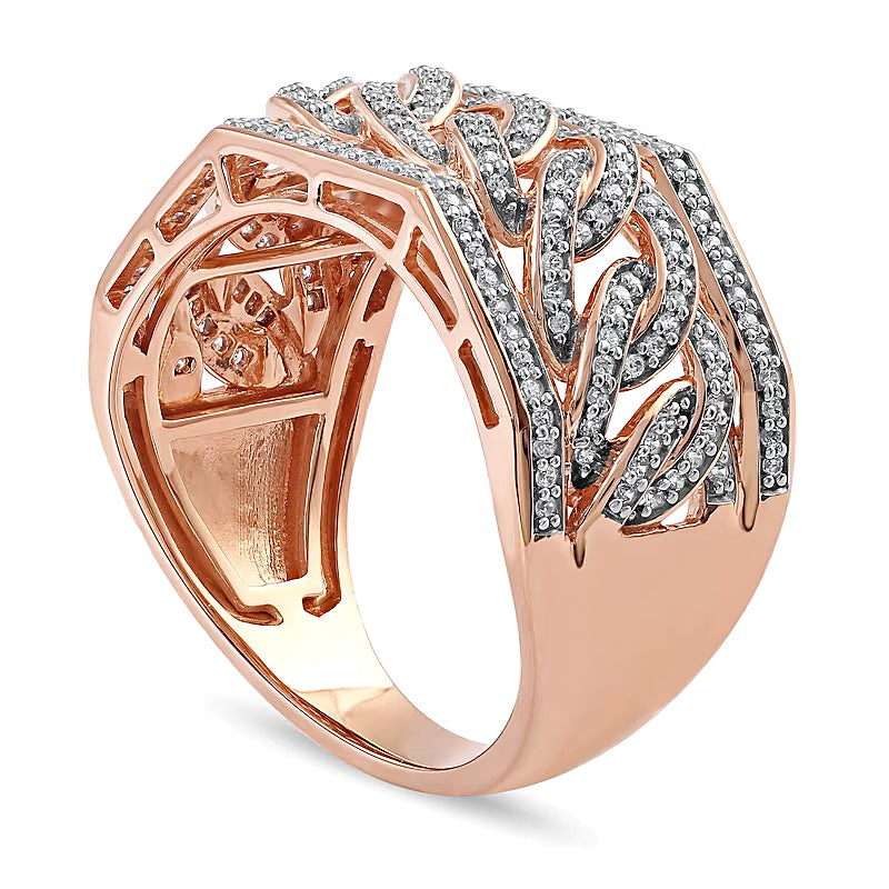 0.5 ct. Gesamtgewicht Diamant Fashion-Ring mit gewinkelten Panzergliedern in 10K Roségold