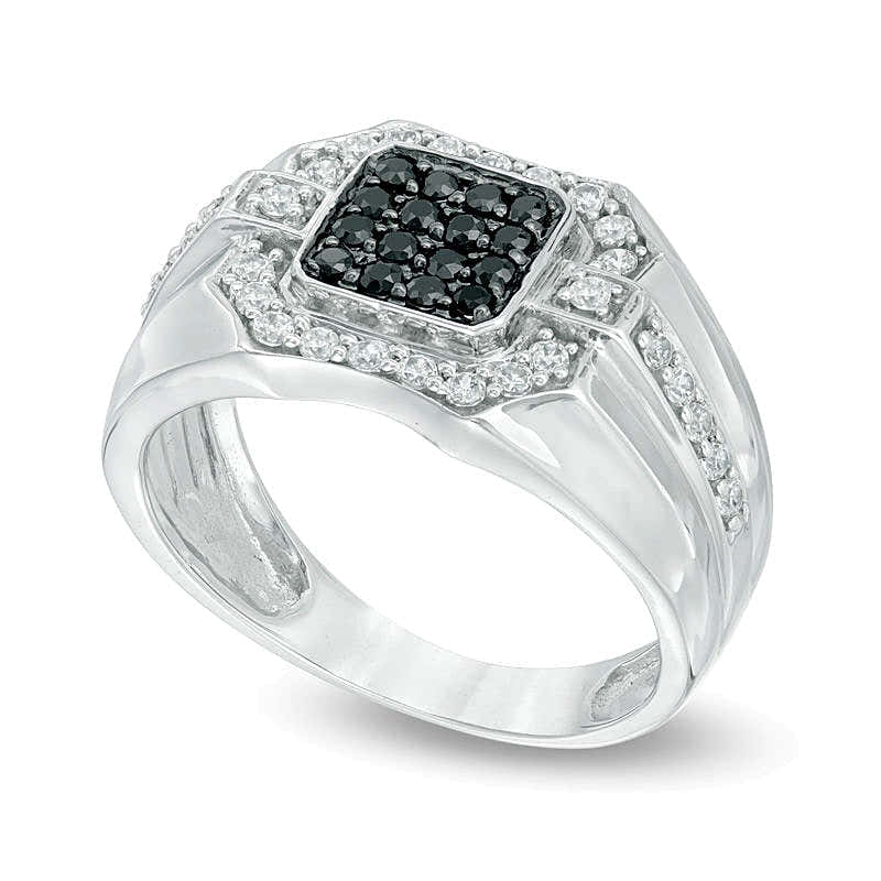 0.75 ct. Gesamtgewicht behandelter schwarzer und weißer Diamant Fashion-Ring im Komposit-Design in rhodiniertem Sterlingsilber