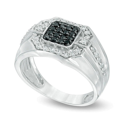 0.75 ct. Gesamtgewicht behandelter schwarzer und weißer Diamant Fashion-Ring im Komposit-Design in rhodiniertem Sterlingsilber