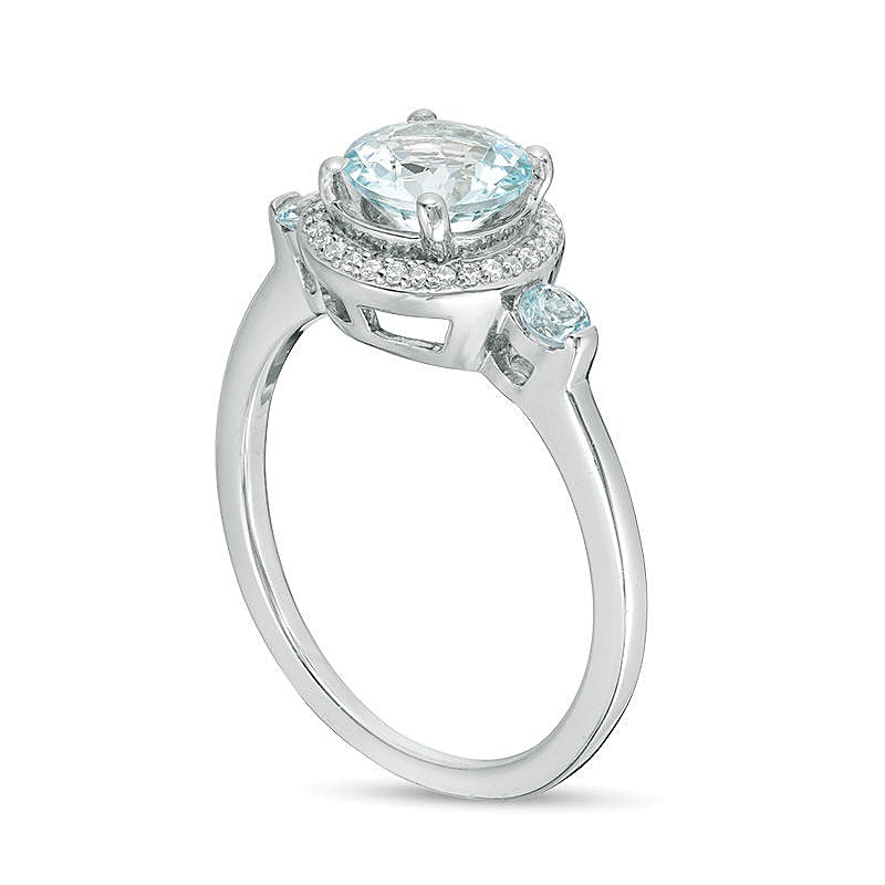 Ring mit Aquamarin und Diamanten 0,17 ct. Gesamtgewicht im Halo aus rhodiniertem Sterlingsilber 925